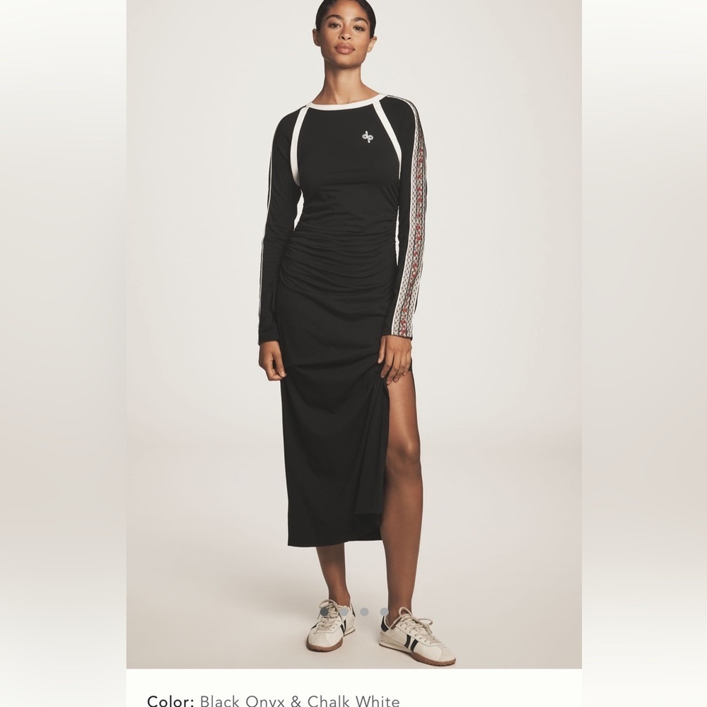 Anthropologie Daily Practice Ruched Long-Sleeve Side-Slit Midi Dress XS